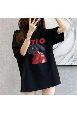 RTIO Rabbit Black Unisex Mens/Womens Short Sleeve T-shirts Fashion Printed Tops Cosplay Costume