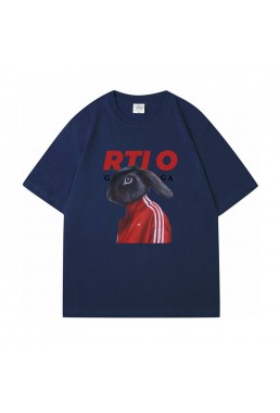 RTIO Rabbit Blue Unisex Mens/Womens Short Sleeve T-shirts Fashion Printed Tops Cosplay Costume