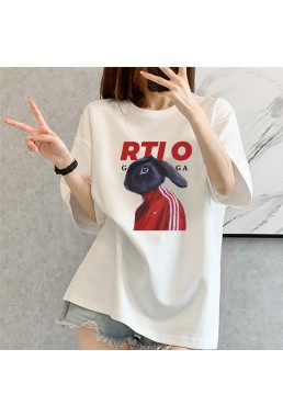 RTIO Rabbit White Unisex Mens/Womens Short Sleeve T-shirts Fashion Printed Tops Cosplay Costume