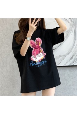 Watercolor Graffiti Rabbit 4 Unisex Mens/Womens Short Sleeve T-shirts Fashion Printed Tops Cosplay Costume