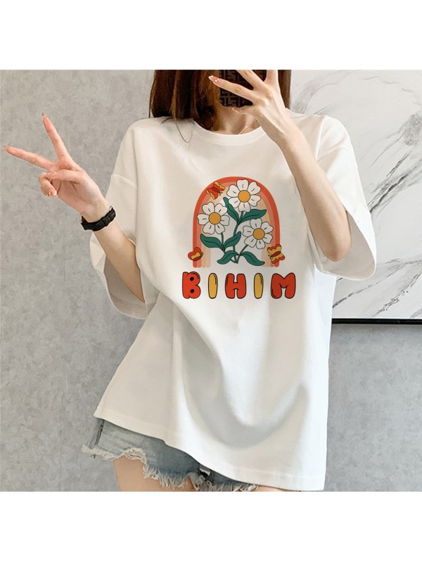 BIHIM Rainbow Butterfly and Flower 2 Unisex Mens/Womens Short Sleeve T-shirts Fashion Printed Tops Cosplay Costume