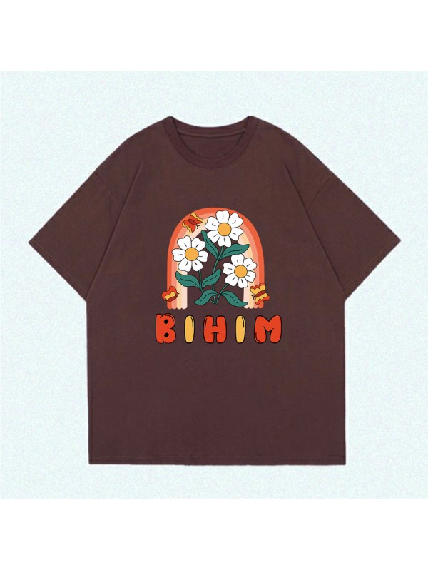 BIHIM Rainbow Butterfly and Flower 6 Unisex Mens/Womens Short Sleeve T-shirts Fashion Printed Tops Cosplay Costume